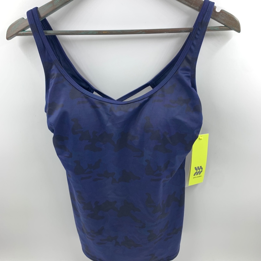 All In Motion Womens Small Tankini Swimsuit Tank Top‎ Modest Blue Black NEW